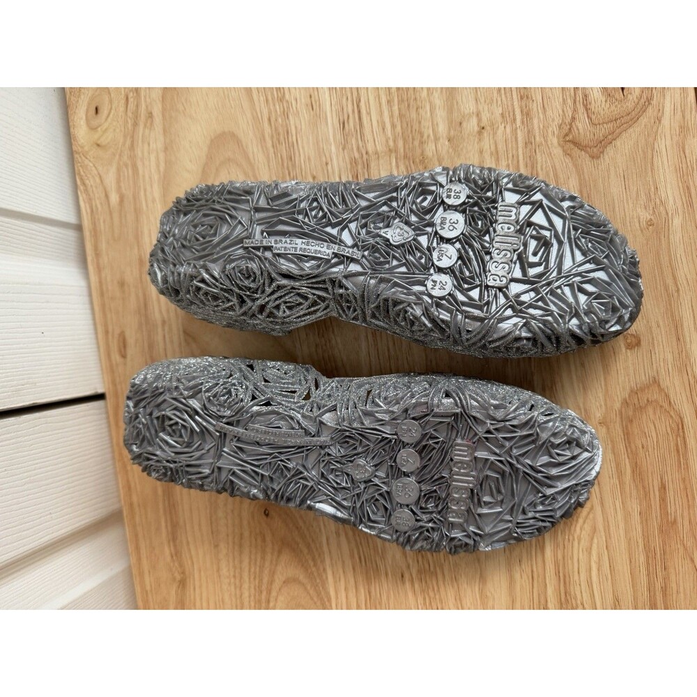Melissa + Campana Fritas Gray Rose Silver Jelly Glitter Flats Sz 7 - Picture 3 of 8